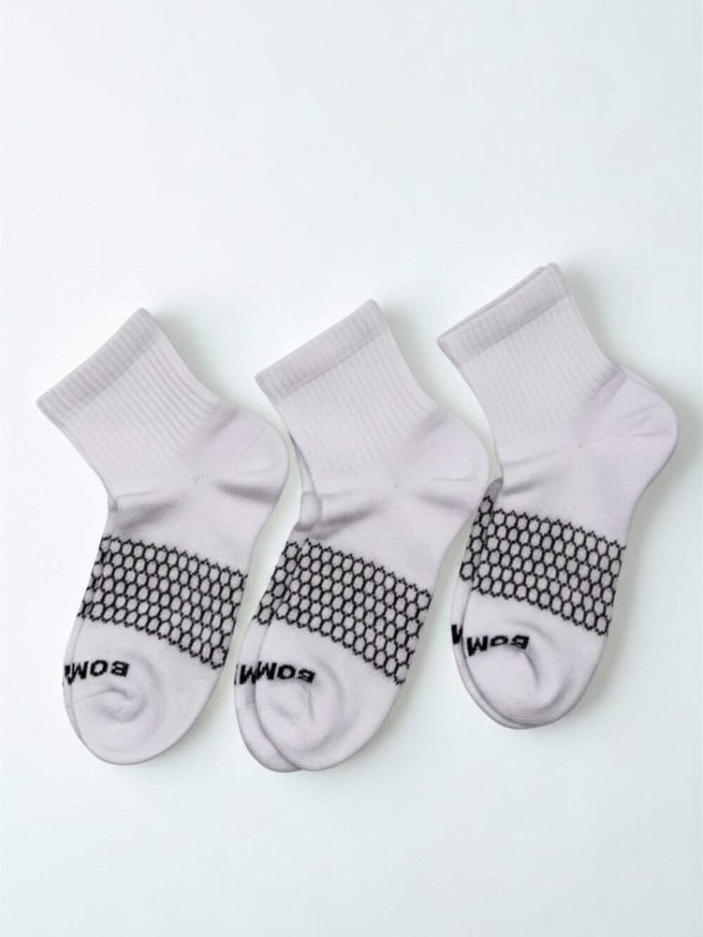 BOMBAS Large Honeycomb Quarter socks White 3 Pairs Unisex Shoe size 8-12